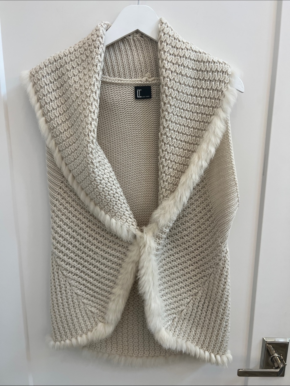 Love Token Cream Fur Trim Knit Vest